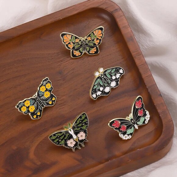 Whimsical Multicolor Butterfly Enamel 5-Piece Pin Set - Brand New! - Picture 2 of 11